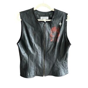 VINTAGE 90s Custom Painted Leather Vest Whimsigoth Coquette Biker‎ Girl 12